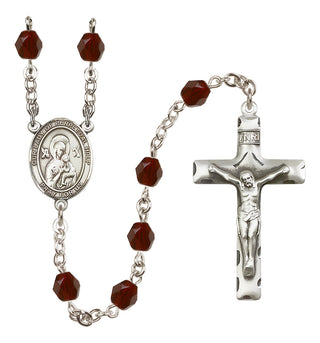 Silver Plated 6mm Fire Polished Our Lady of Perpetual Help Rosary in Garnet