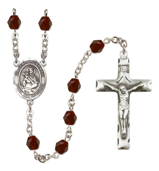 Silver Plated 6mm Fire Polished Virgen del Carmen Rosary in Garnet
