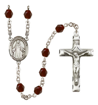 Silver Plated 6mm Fire Polished Our Lady of Peace Rosary in Garnet