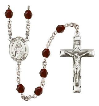 Silver Plated 6mm Fire Polished Saint Samuel Rosary in Garnet