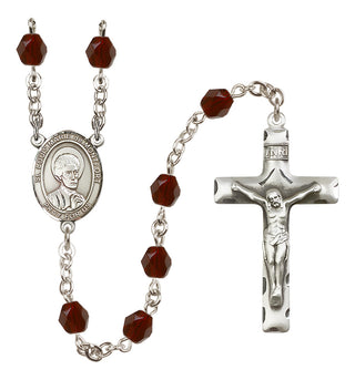 Silver Plated 6mm Fire Polished Saint Louis Marie de Montfort Rosary in Garnet