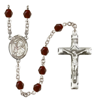 Silver Plated 6mm Fire Polished Saint Rene Goupil Rosary in Garnet