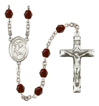 Silver Plated 6mm Fire Polished Saint Dunstan Rosary in Garnet