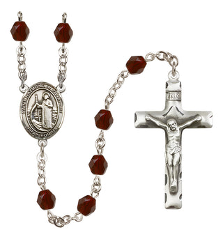 Silver Plated 6mm Fire Polished Saint Raymond of Penafort Rosary in Garnet