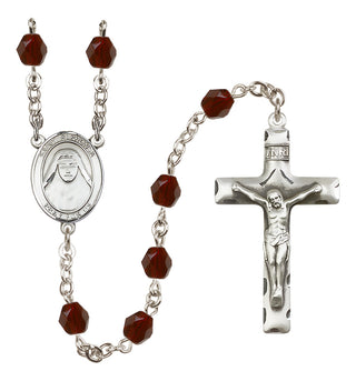 Silver Plated 6mm Fire Polished Saint Alphonsa of India Rosary in Garnet