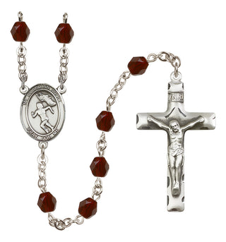 Silver Plated 6mm Fire Polished Guardian Angel/Track&Field-Women Rosary in Garnet