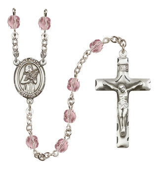 Silver Plated 6mm Fire Polished Saint Agatha Rosary in Light Amethyst