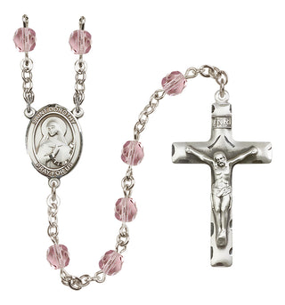 Silver Plated 6mm Fire Polished Saint Dorothy Rosary in Light Amethyst