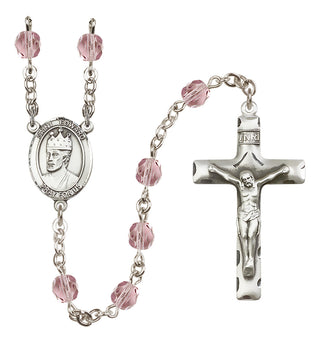 Silver Plated 6mm Fire Polished Saint Edward the Confessor Rosary in Light Amethyst