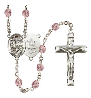 Silver Plated 6mm Fire Polished Saint George / Army Rosary in Light Amethyst