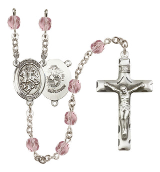 Silver Plated 6mm Fire Polished Saint George / Marines Rosary in Light Amethyst