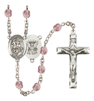 Silver Plated 6mm Fire Polished Saint George / Navy Rosary in Light Amethyst