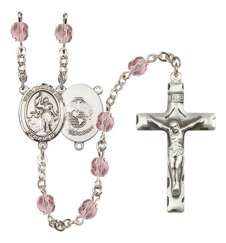 Silver Plated 6mm Fire Polished Saint Joan of Arc / Marines Rosary in Light Amethyst