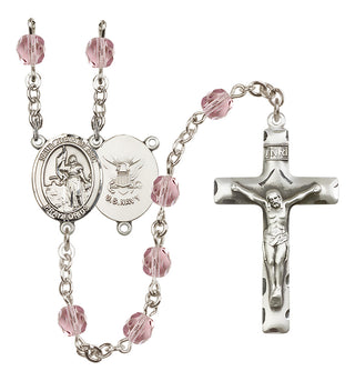 Silver Plated 6mm Fire Polished Saint Joan of Arc / Navy Rosary in Light Amethyst