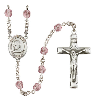 Silver Plated 6mm Fire Polished Saint John Bosco Rosary in Light Amethyst