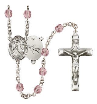Silver Plated 6mm Fire Polished Saint Joseph of Cupertino Rosary in Light Amethyst
