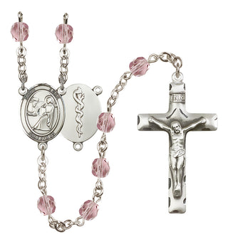 Silver Plated 6mm Fire Polished Saint Luke the Apostle / Doctor Rosary in Light Amethyst