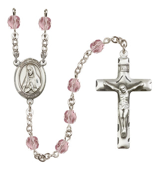 Silver Plated 6mm Fire Polished Saint Martha Rosary in Light Amethyst