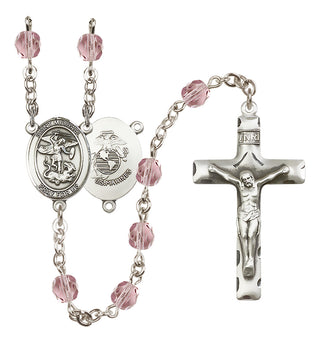Silver Plated 6mm Fire Polished Saint Michael / Marines Rosary in Light Amethyst