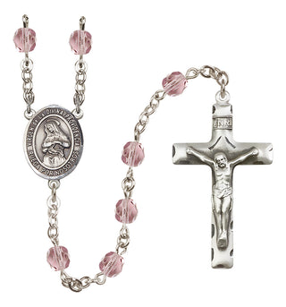 Silver Plated 6mm Fire Polished Virgen de la Divina Providencia Rosary in Light Amethyst