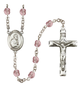 Silver Plated 6mm Fire Polished Saint Peter the Apostle Rosary in Light Amethyst