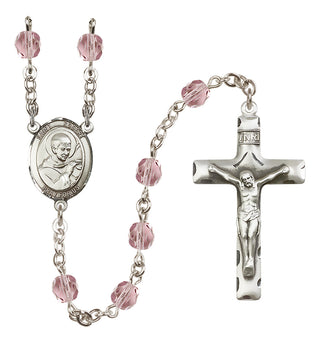 Silver Plated 6mm Fire Polished Saint Robert Bellarmine Rosary in Light Amethyst