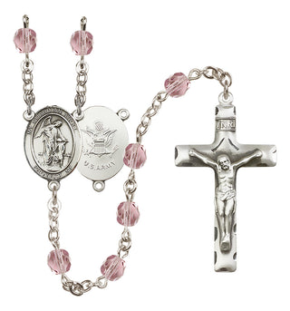 Silver Plated 6mm Fire Polished Guardian Angel / Army Rosary in Light Amethyst