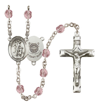 Silver Plated 6mm Fire Polished Guardian Angel/Coast Guard Rosary in Light Amethyst
