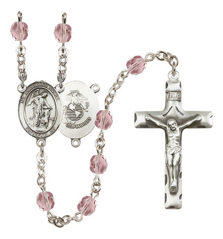 Silver Plated 6mm Fire Polished Guardian Angel / Marine Corp Rosary in Light Amethyst