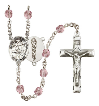 Silver Plated 6mm Fire Polished Saints Cosmas & Damian / Doctors Rosary in Light Amethyst