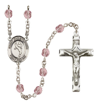 Silver Plated 6mm Fire Polished Saint Christopher/Martial Arts Rosary in Light Amethyst