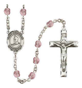 Silver Plated 6mm Fire Polished Saint Sebastian/Skiing Rosary in Light Amethyst