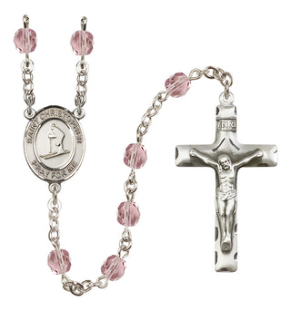 Silver Plated 6mm Fire Polished Saint Christopher / Skiing Rosary in Light Amethyst