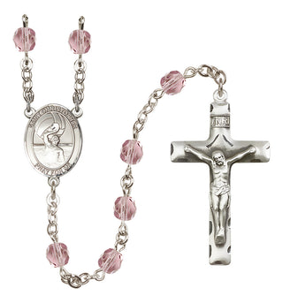 Silver Plated 6mm Fire Polished Saint Christopher/Water Polo Men Rosary in Light Amethyst