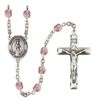 Silver Plated 6mm Fire Polished Our Lady of Fatima Rosary in Light Amethyst
