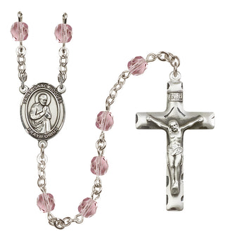 Silver Plated 6mm Fire Polished Saint Isaac Jogues Rosary in Light Amethyst