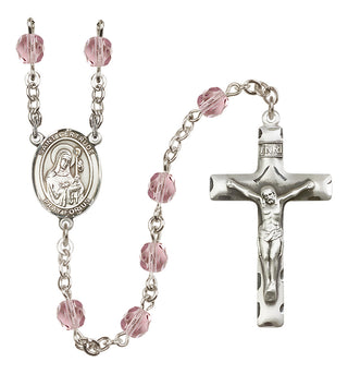 Silver Plated 6mm Fire Polished Saint Gertrude of Nivelles Rosary in Light Amethyst