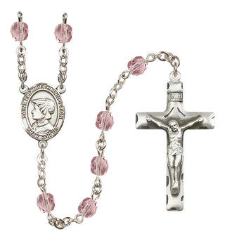 Silver Plated 6mm Fire Polished Saint Elizabeth Ann Seton Rosary in Light Amethyst