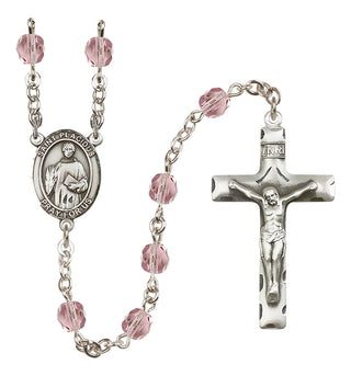 Silver Plated 6mm Fire Polished Saint Placidus Rosary in Light Amethyst