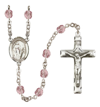Silver Plated 6mm Fire Polished Saint Susanna Rosary in Light Amethyst