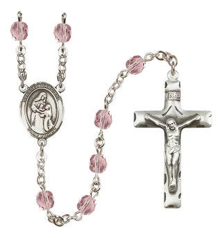 Silver Plated 6mm Fire Polished Blessed Caroline Gerhardinger Rosary in Light Amethyst
