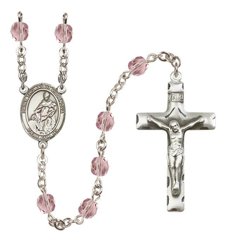 Silver Plated 6mm Fire Polished Saint Thomas of Villanova Rosary in Light Amethyst