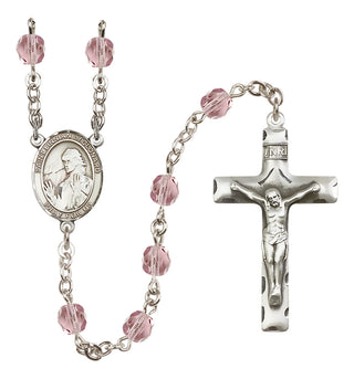 Silver Plated 6mm Fire Polished Saint Finnian of Clonard Rosary in Light Amethyst