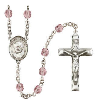 Silver Plated 6mm Fire Polished Saint Arnold Janssen Rosary in Light Amethyst