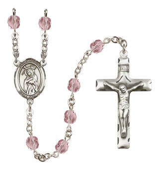 Silver Plated 6mm Fire Polished Saint Regina Rosary in Light Amethyst