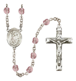 Silver Plated 6mm Fire Polished Saint Adrian of Nicomedia Rosary in Light Amethyst