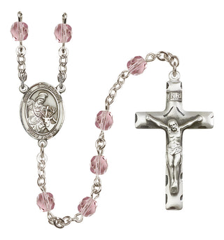 Silver Plated 6mm Fire Polished Saint Eustachius Rosary in Light Amethyst