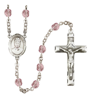 Silver Plated 6mm Fire Polished Saint Josephine Bakhita Rosary in Light Amethyst