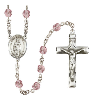 Silver Plated 6mm Fire Polished Saint Nathanael Rosary in Light Amethyst