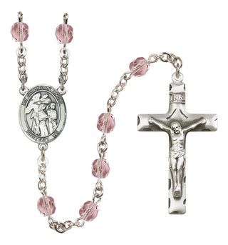 Silver Plated 6mm Fire Polished Guardian Angel w/Children Rosary in Light Amethyst